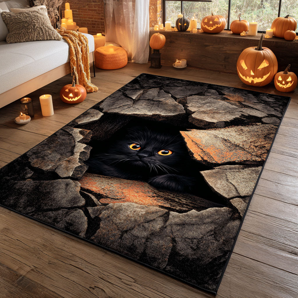 Cracked Ground Cat rug – cat in cracked stone
