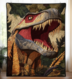 Jungle Dinosaur art quilt – roaring dinosaur in ferns