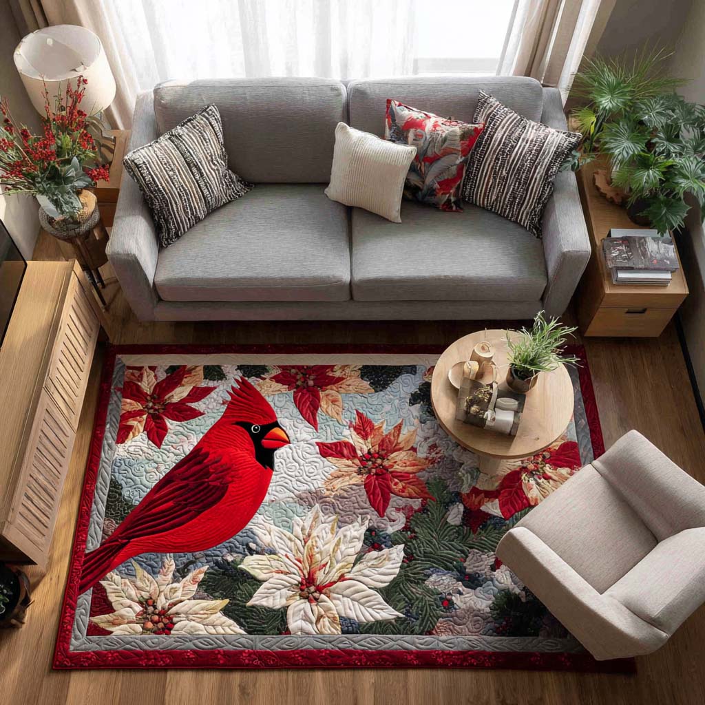 Crimson Cardinal rug – cardinal and poinsettias