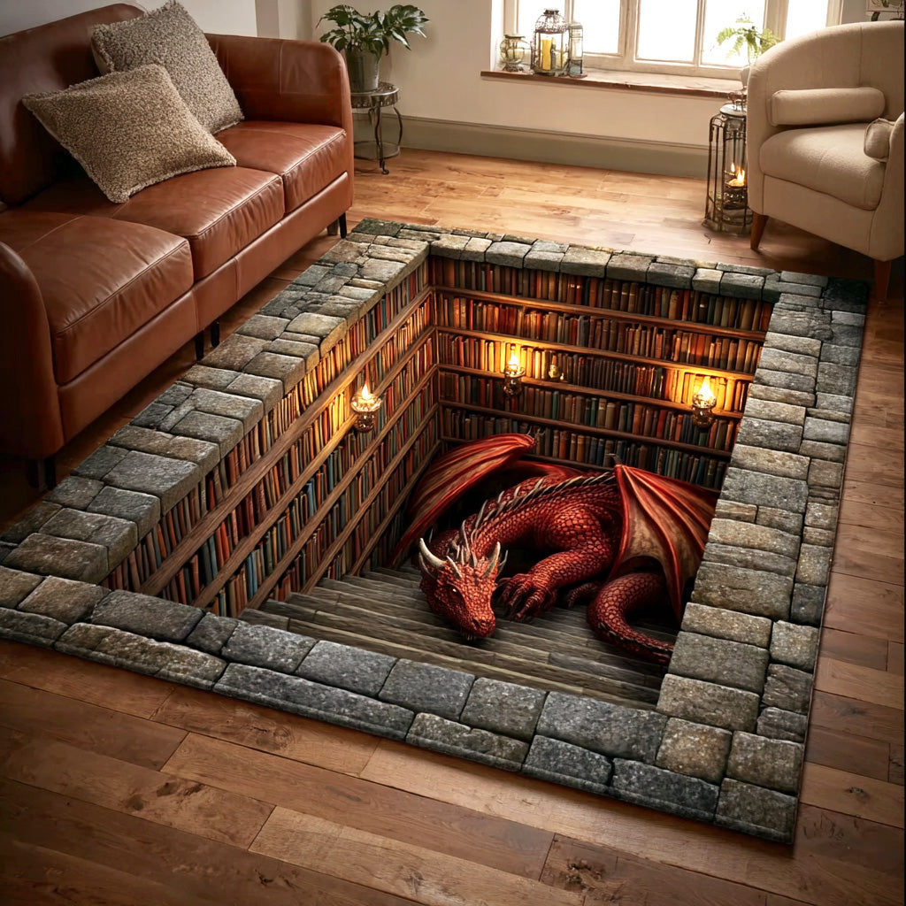 Crimson Dragon rug – dragon in a stone pit