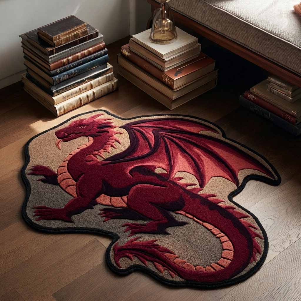 Crimson Drake shaped rug – red dragon shape