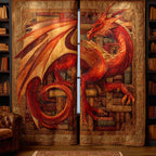 Crimson Dragons quilted curtains – red dragons on gold