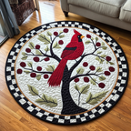 Crimson Majesty Cardinal round quilted mat – cardinal in a tree