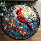 Stained Glass Cardinal round quilted mat – stained glass cardinal