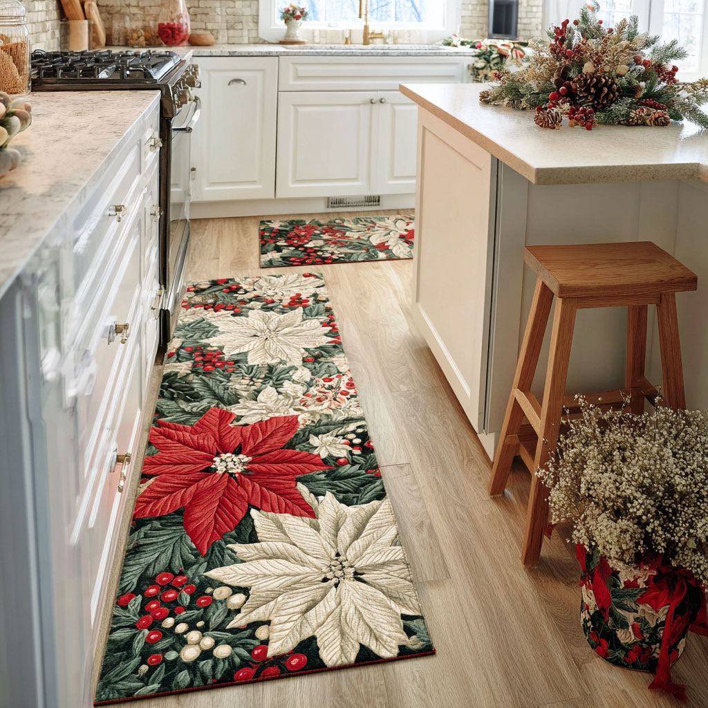 Poinsettia Path kitchen mat set – trailing poinsettias