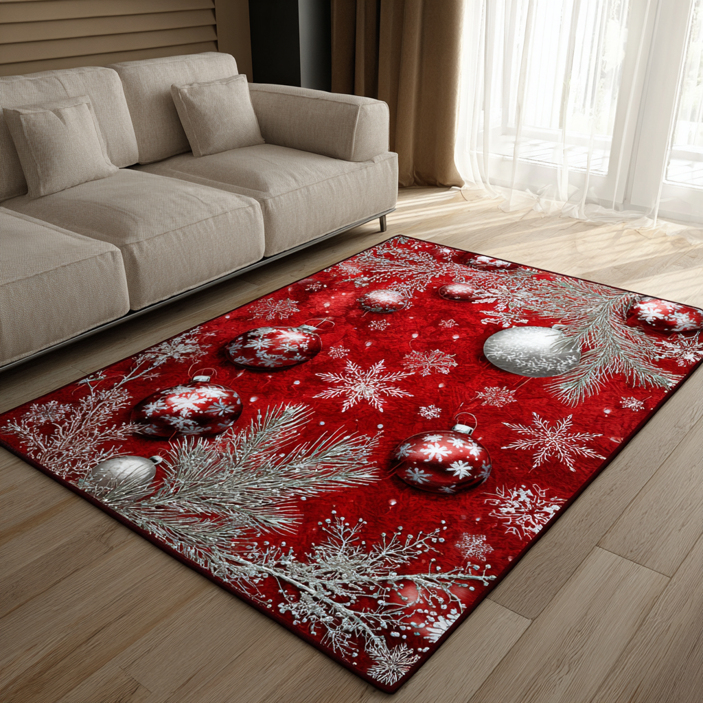 Crimson Spark rug – baubles on red