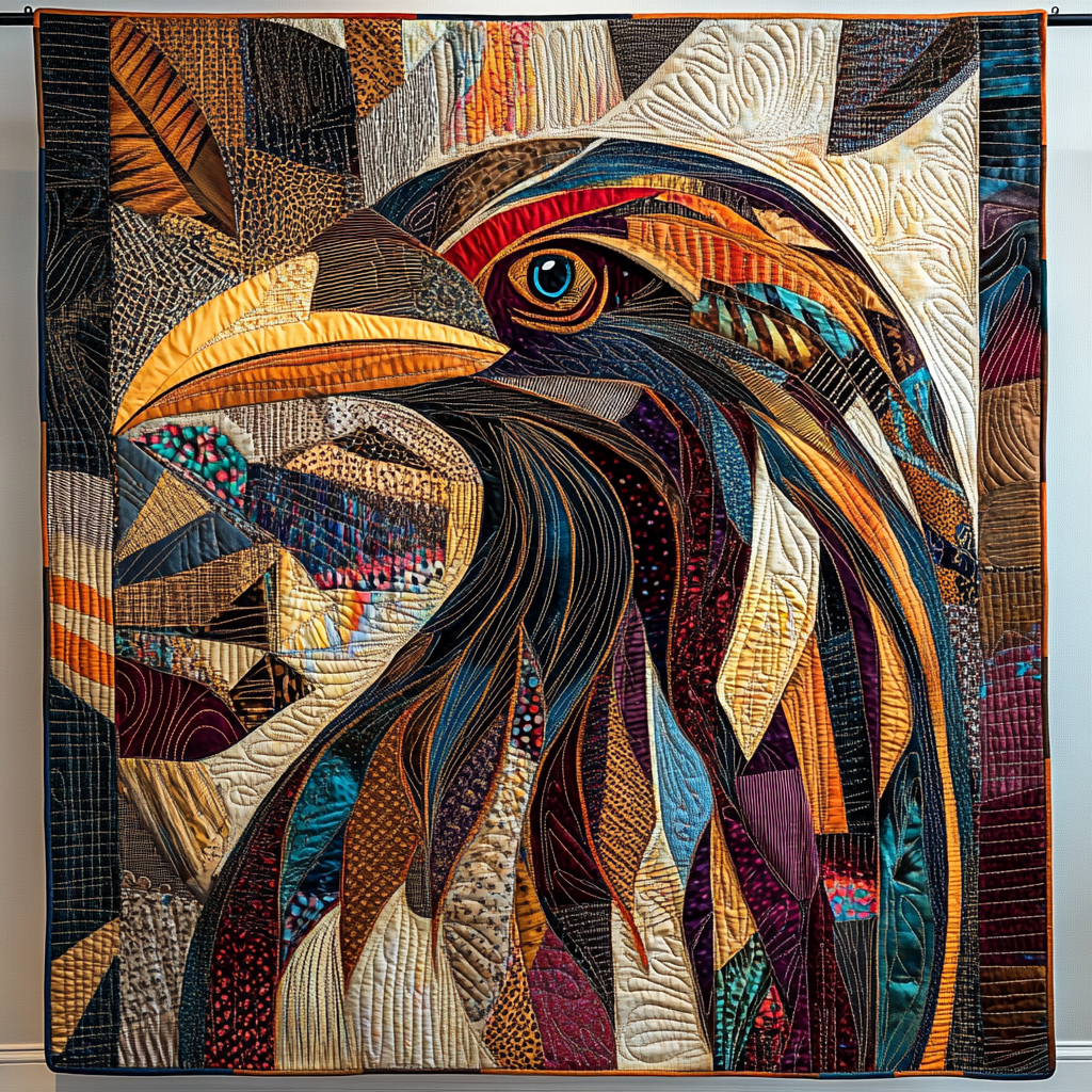 Mosaic Raven quilted throw – raven head in mosaic shapes