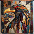 Mosaic Raven quilted throw – raven head in mosaic shapes