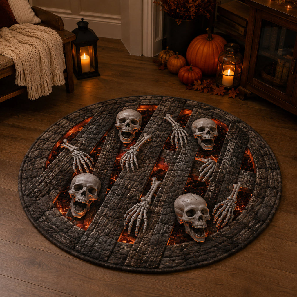 Crypt Descent round quilted mat – skulls in crypt