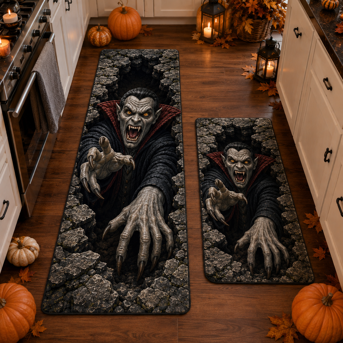 Crypt Fiend kitchen mat set – vampire in a crypt