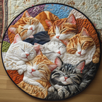 Cuddly Cat Pile round quilted mat – sleeping cats
