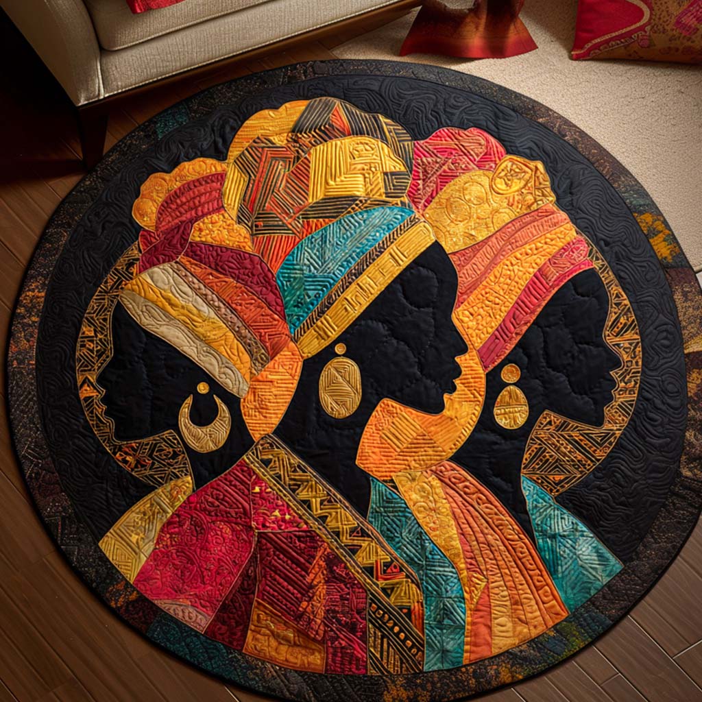 Cultural Harmony round quilted mat – women in headwraps