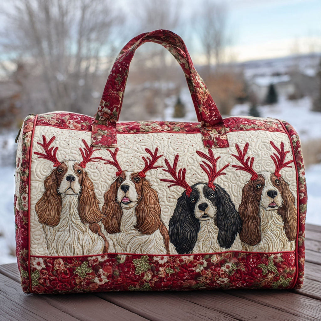Curious Ears quilted weekend bag – spaniels with antlers