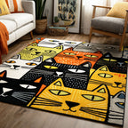 Curious Whiskers rug – stylised cats