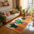Cute Cactus rug – potted cacti on yellow