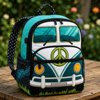 Artisan quilted backpack with a robin perched amongst trailing leaves and small garden flowers in soft greens