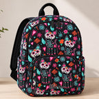 Artisan quilted backpack with a Day of the Dead cat, its face marked out in flowers, swirls and patterns