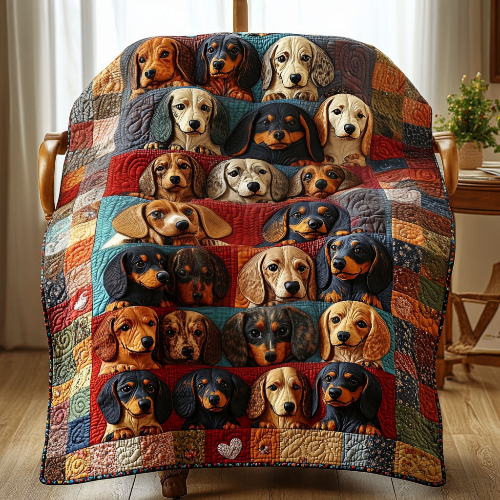 Dachshund Patchwork quilted throw – dachshunds in warm patchwork squares