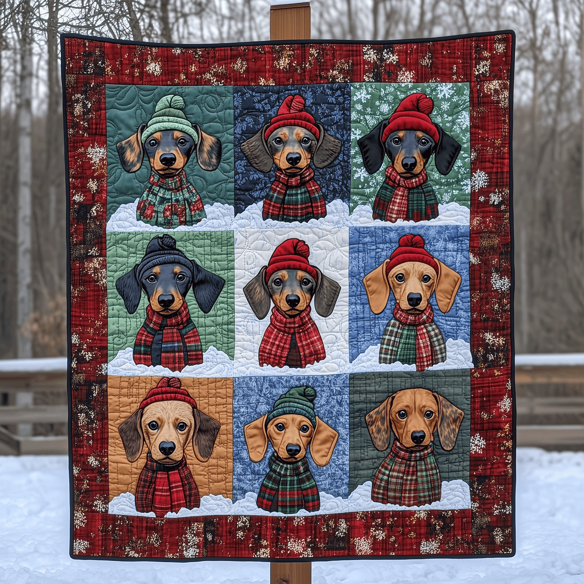 Dachshund Christmas Grid art quilt – dachshund grid