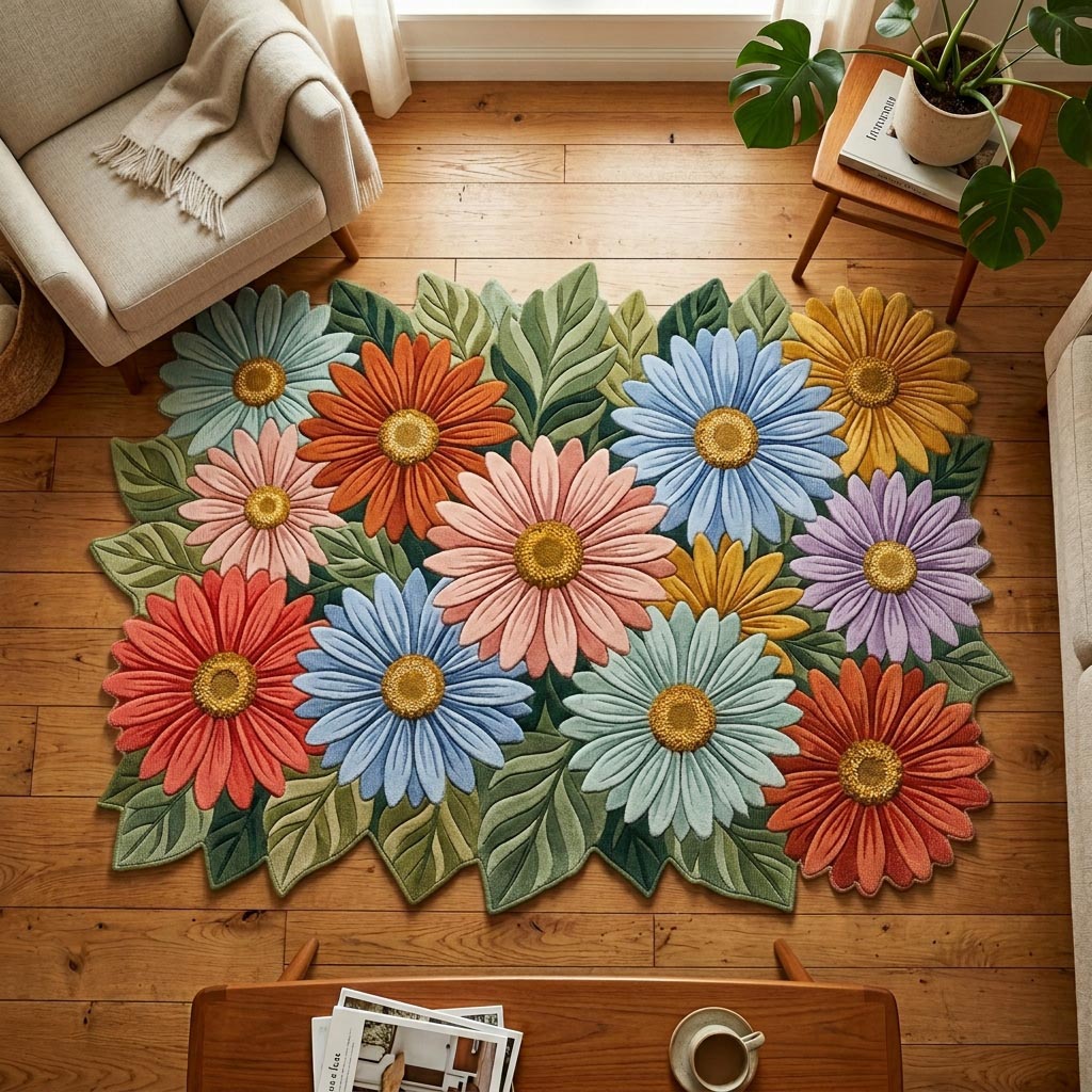 Daisy Bloom Cluster shaped rug – daisy cluster shape