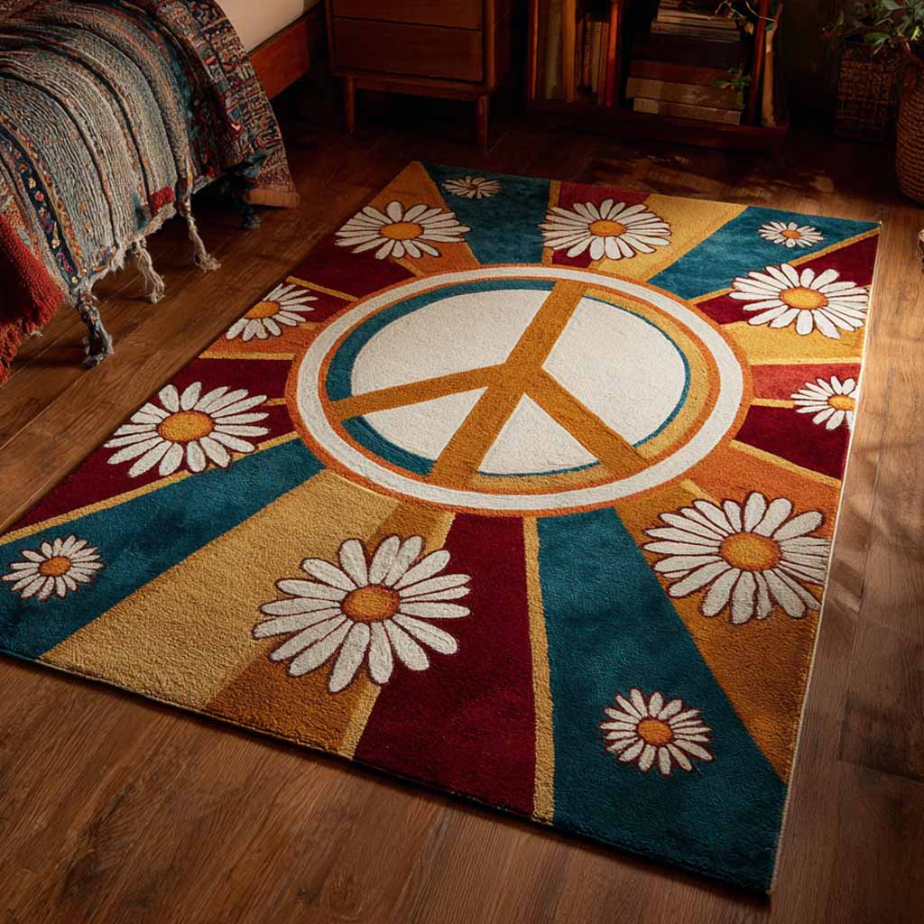 Daisy Peace rug – peace sign and daisies