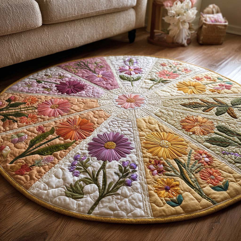 Daisy Whirl round quilted mat – daisy wheel