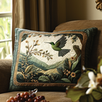 Hummingbird Valley quilted pillowcase – hummingbird over a leafy valley
