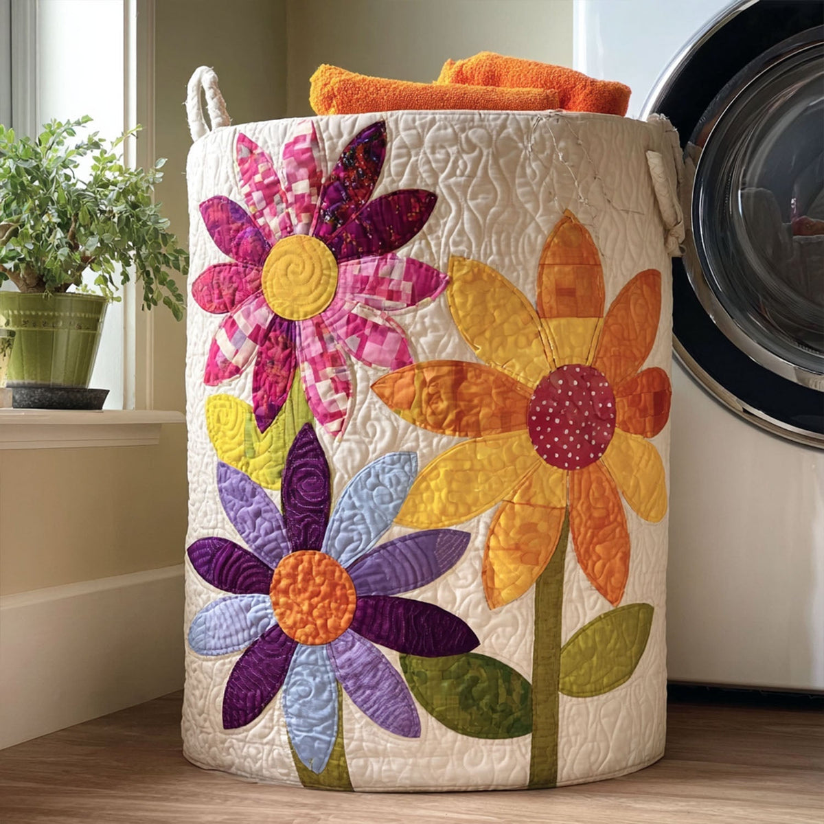 Big Petal Flowers quilted laundry basket – giant petal flowers