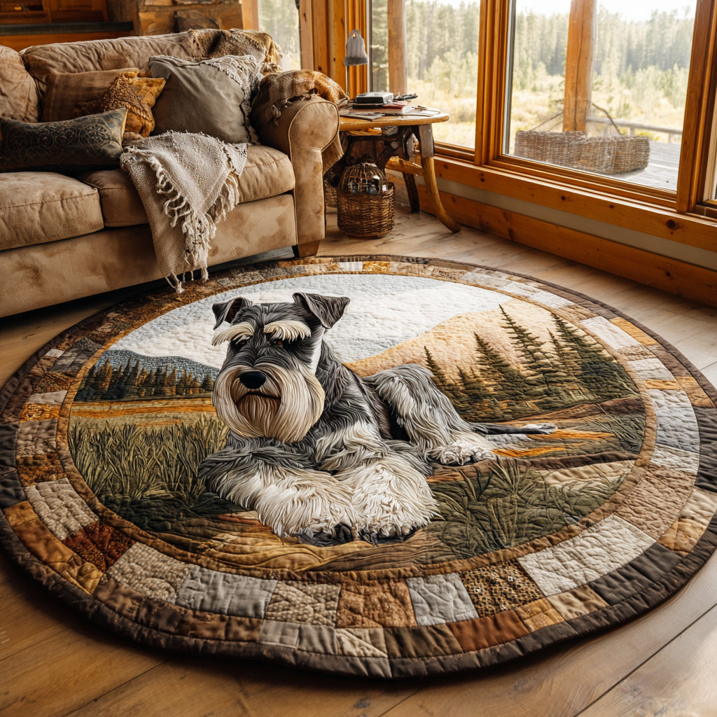 Dandelion Pup round quilted mat – schnauzer in meadow