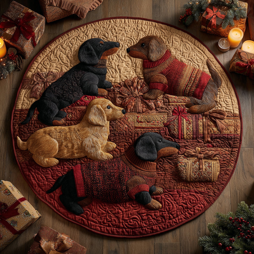 Charming Dachshund round quilted mat – dachshunds in jumpers