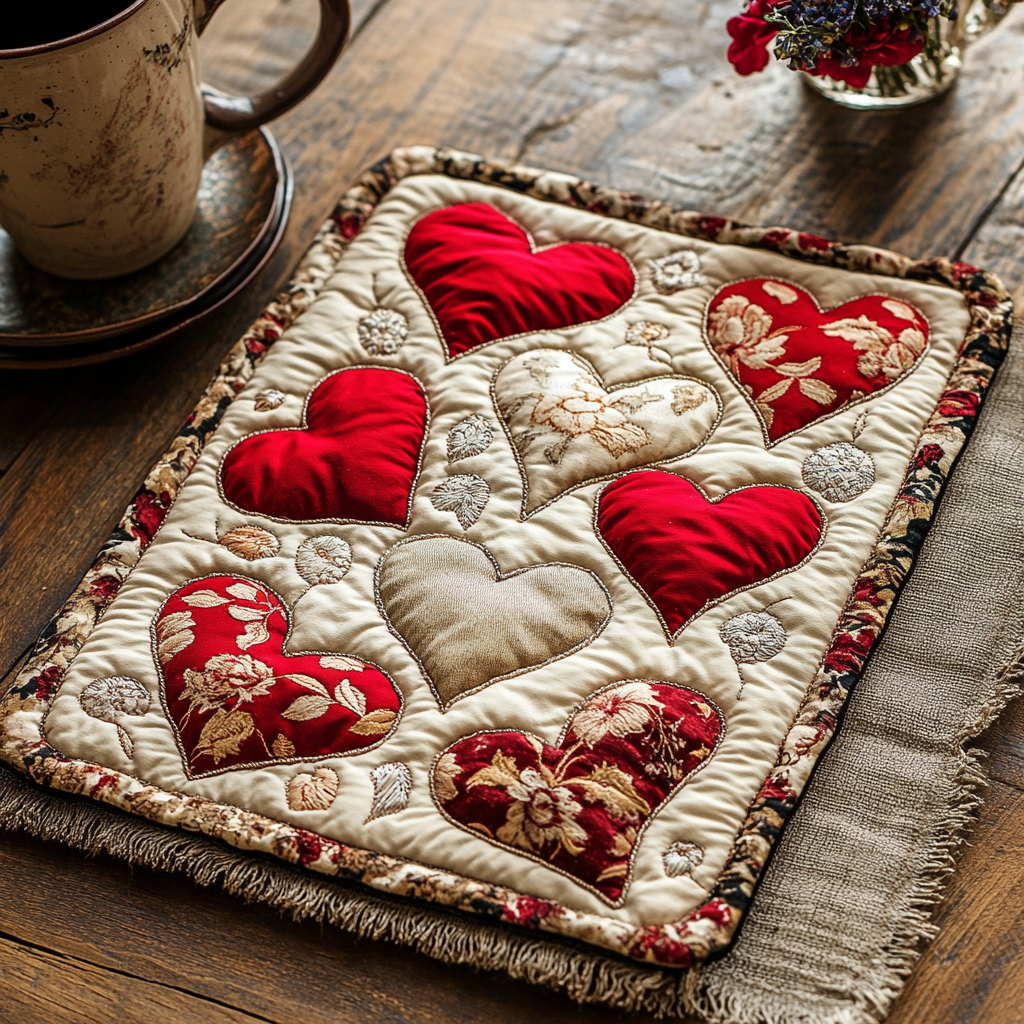 Layers of Love quilted placemats – layered hearts