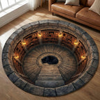 Deep Cellar round rug – stone cellar stair