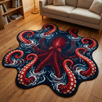 Deep Kraken shaped rug – octopus on navy