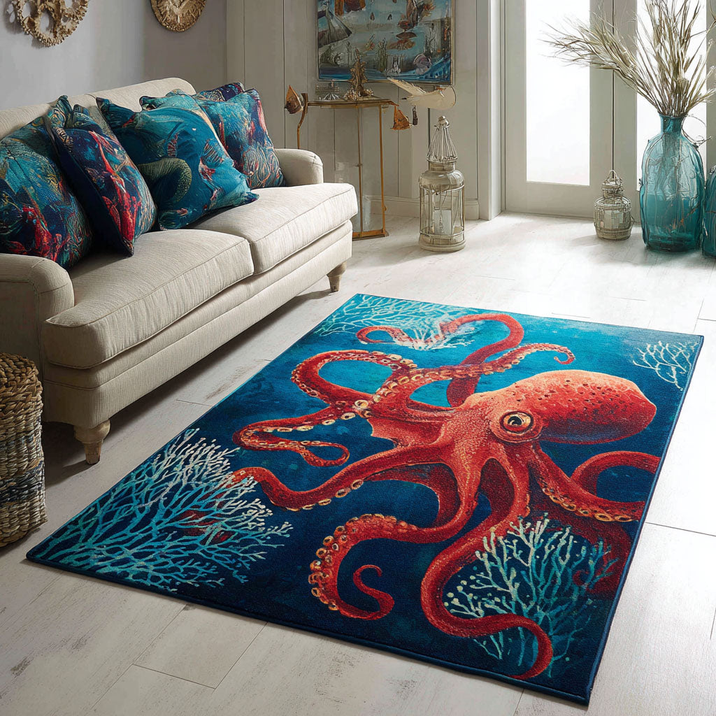 Deep Sea Guardian rug – red octopus