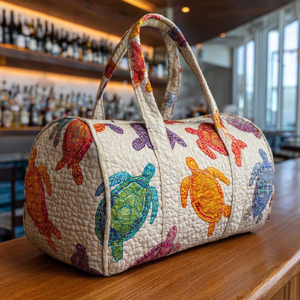 Deep Voyager Turtles quilted weekend bag – turtles on cream