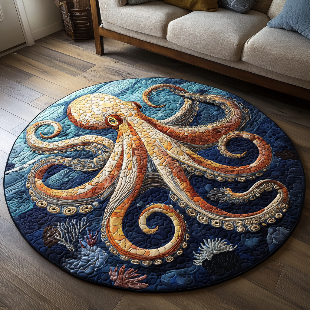 Deepsea Octopus round rug – orange octopus