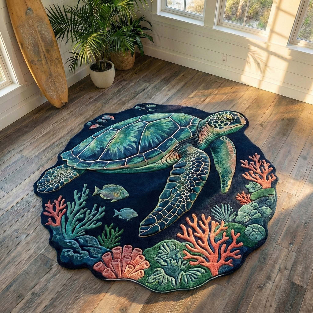 Deepsea Turtle shaped rug – turtle above coral