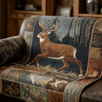 Leaping Stag quilted sofa cover – leaping stag on dark forest
