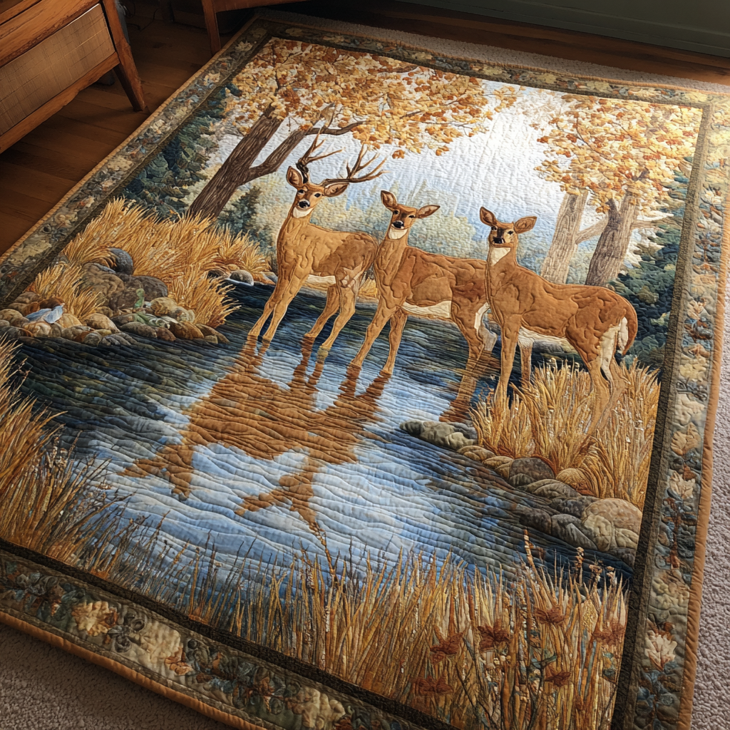 Deer Haven rug – deer by a stream