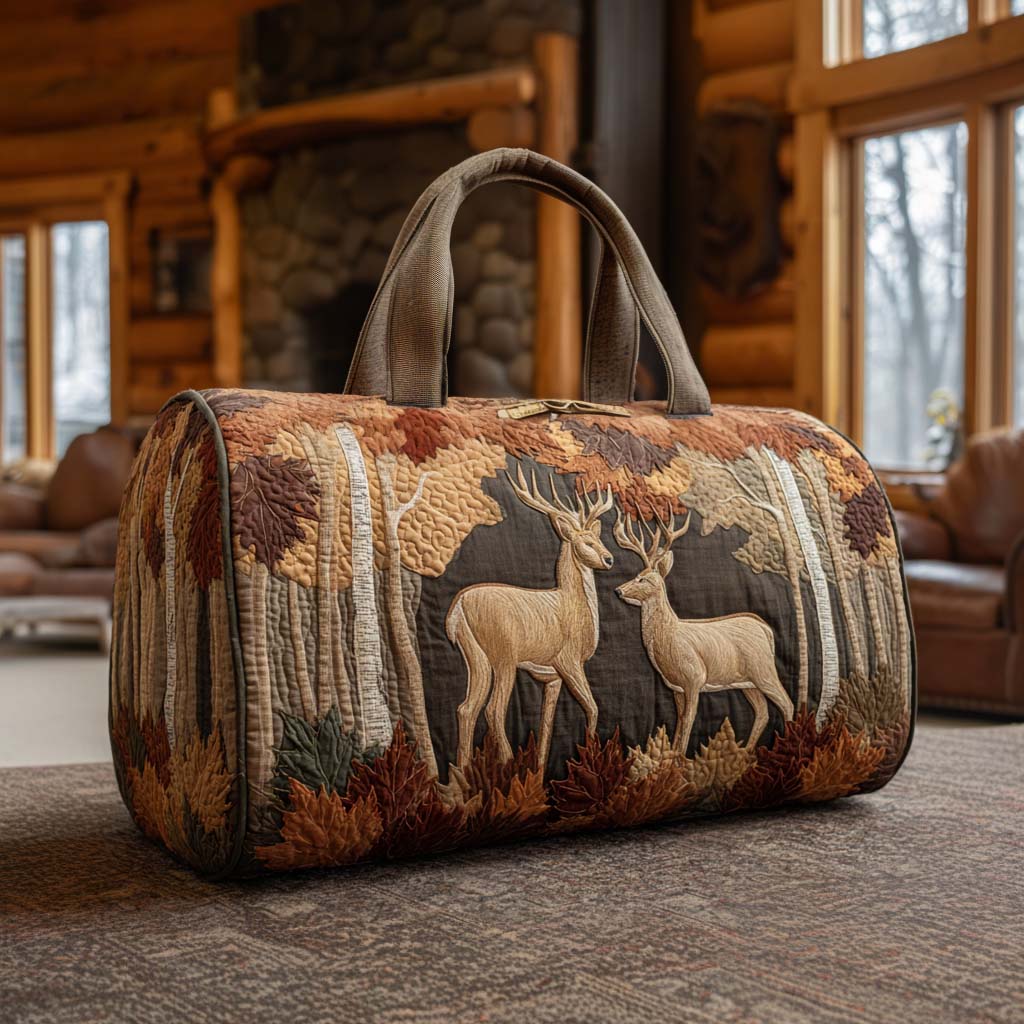 Deer Journey quilted weekend bag – deer in woodland