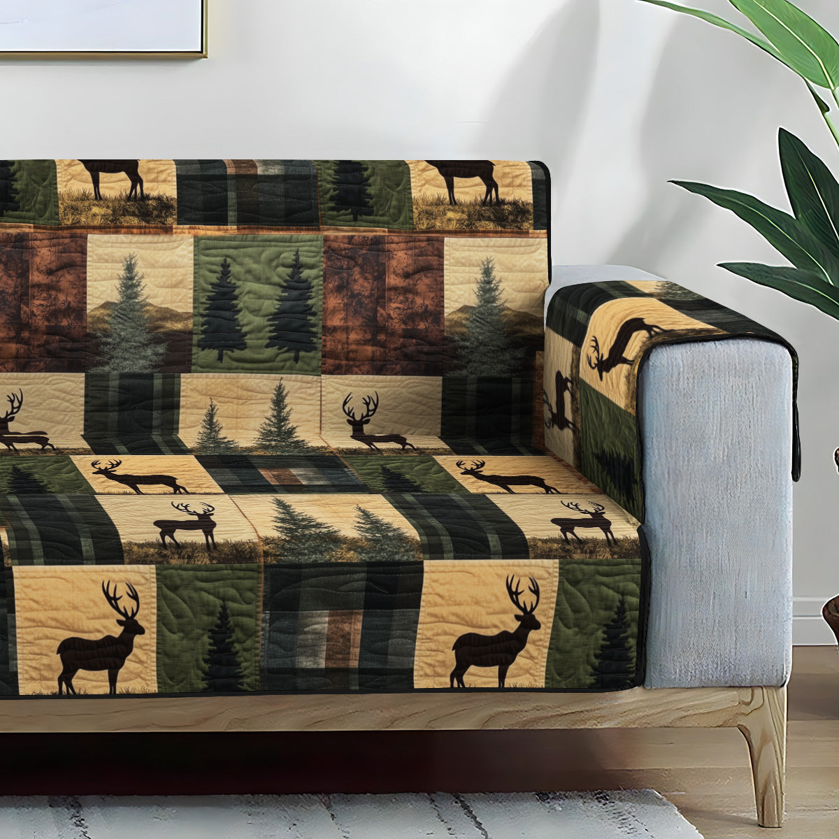 Quilted Sofa Cover - Deer Silhouette Patchwork – view 2
