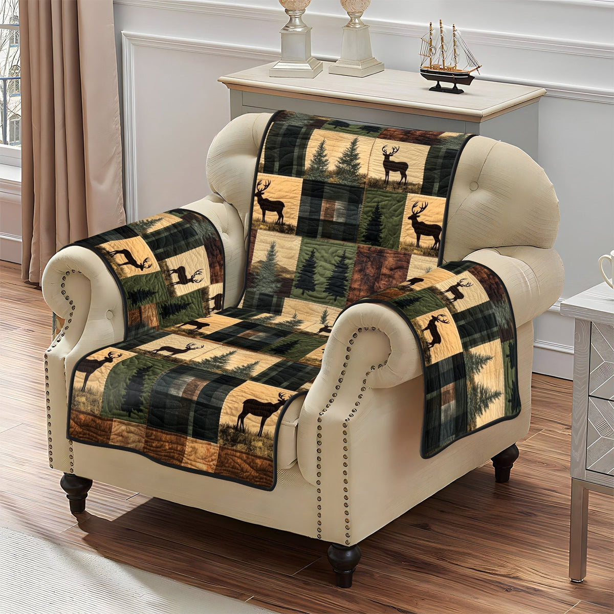 Quilted Sofa Cover - Deer Silhouette Patchwork – view 5