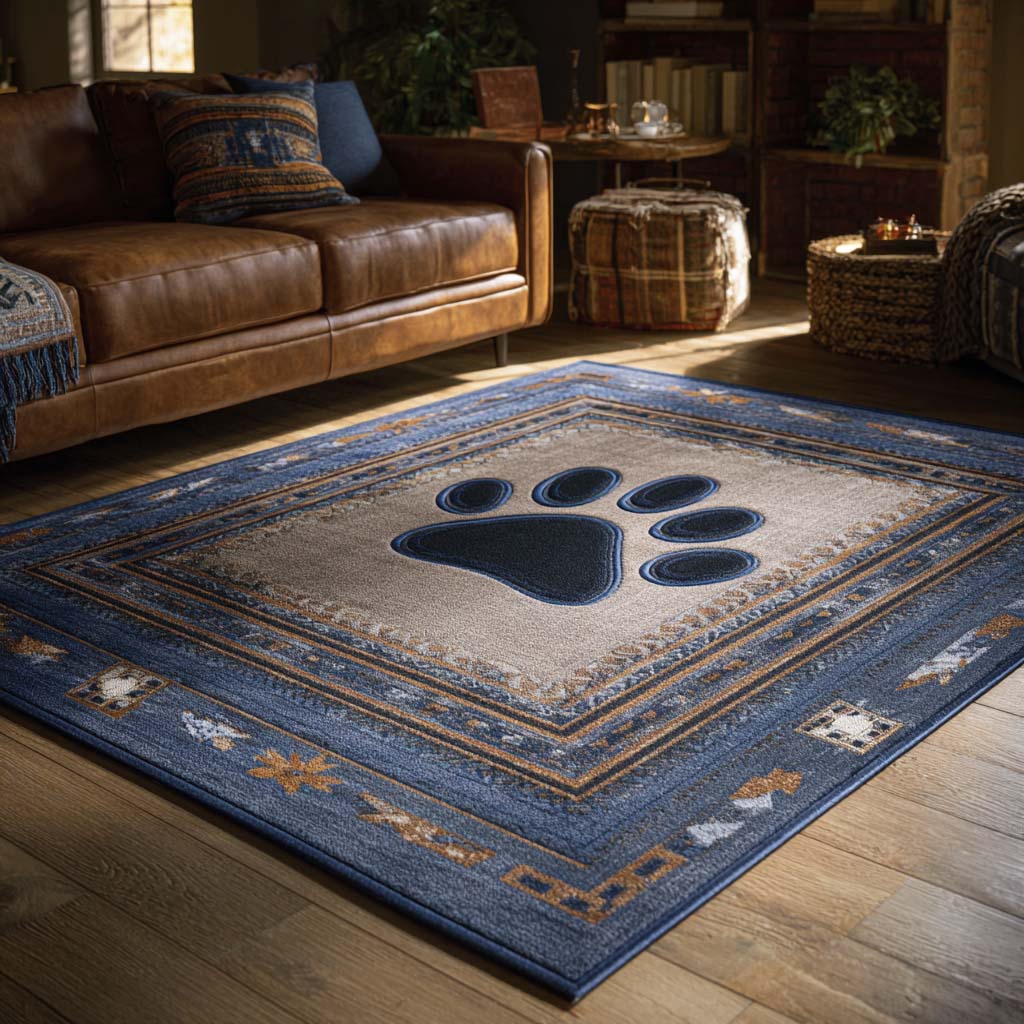 Denim Paw Print rug – navy paw print