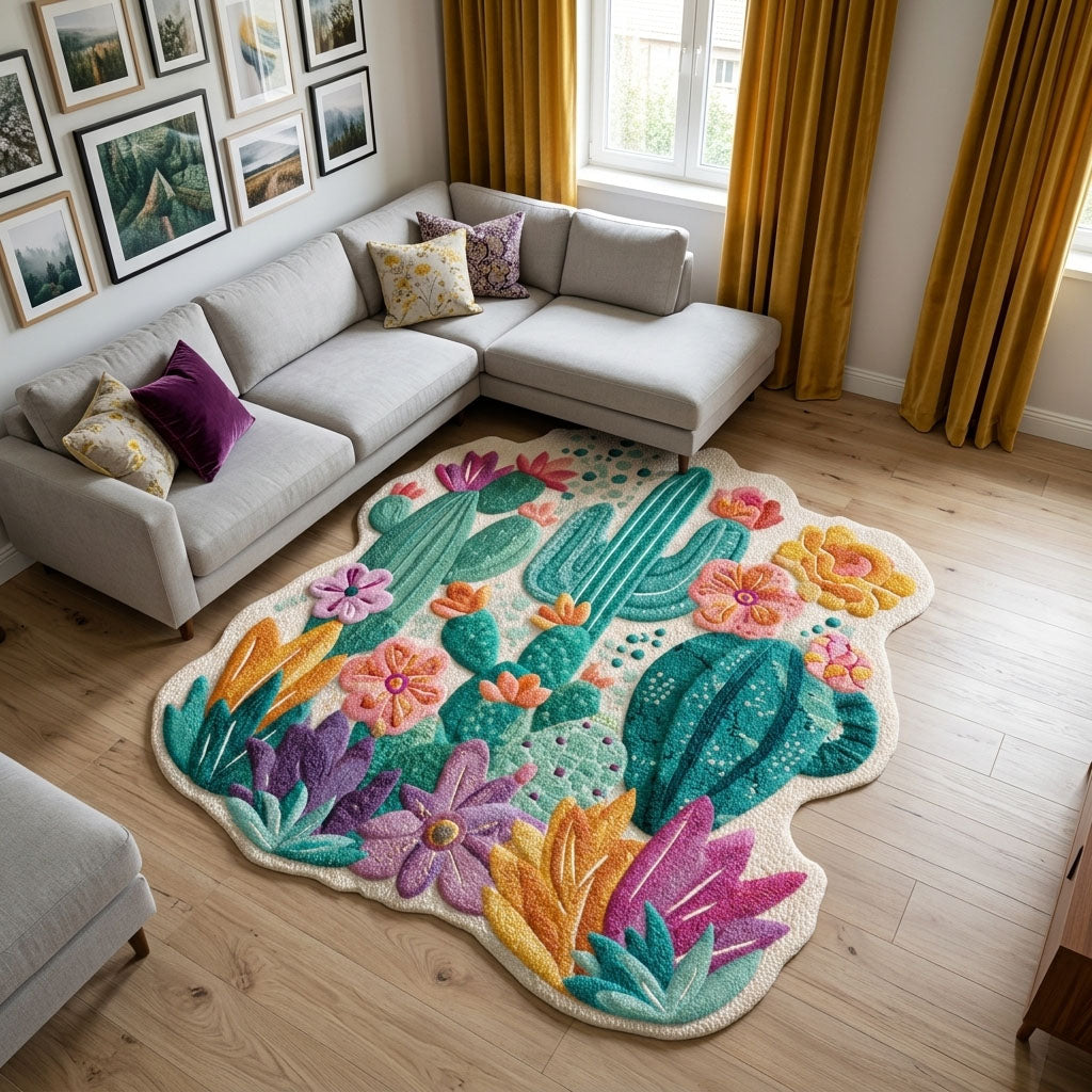 Desert Bloom Cactus shaped rug – cacti and flowers