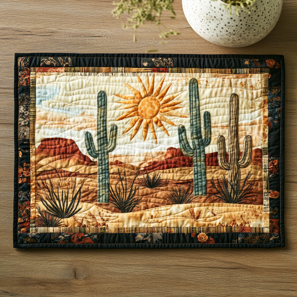 Desert Bloom quilted placemats – desert with cacti and sun