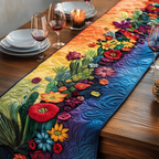 Cactus Flower Trail quilted table runner – cactus flowers on rainbow
