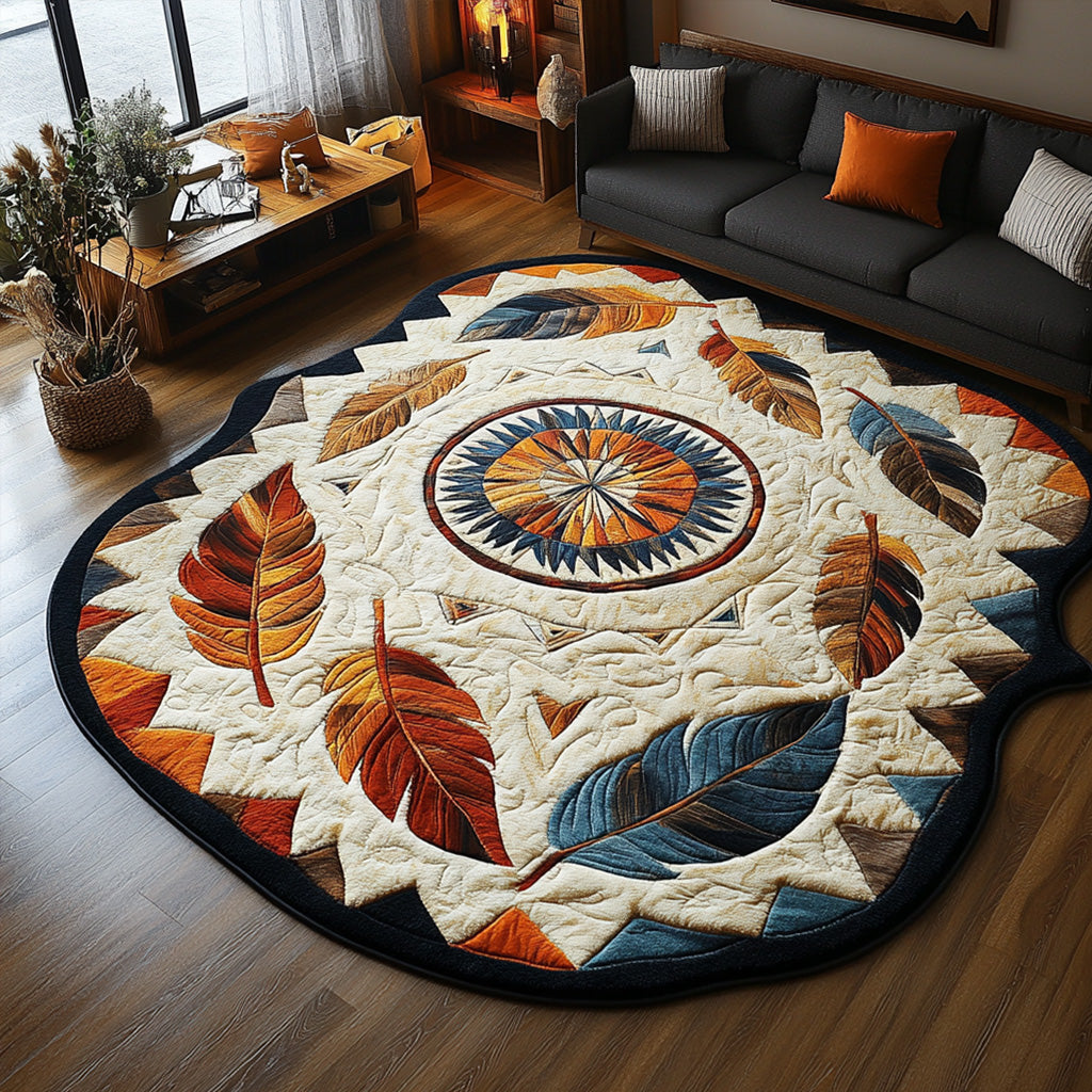 Desert Dreamweaver shaped rug – mandala and feathers