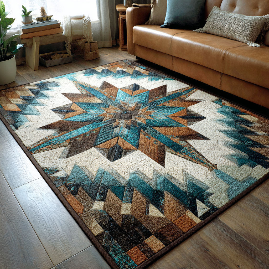 Desert Star rug – blue patchwork star