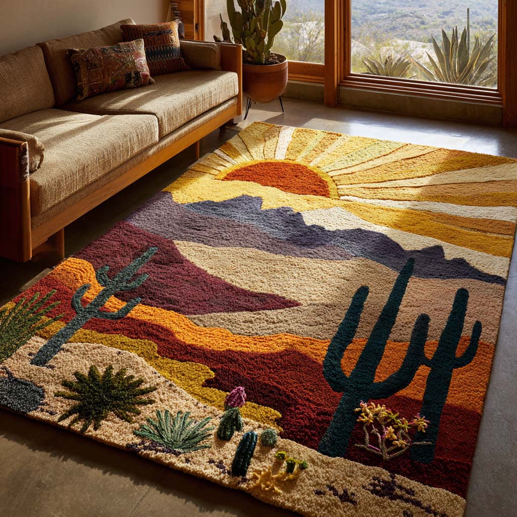 Desert Sunrise rug – sunrise over cacti