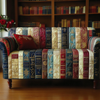 Storybook Spines quilted sofa cover – rows of colourful book spines